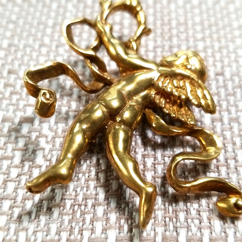 MMA RARE! 1982 Cherub Winged Angel Victorian Revival Gold-plated Brooch - Picture 7 of 11